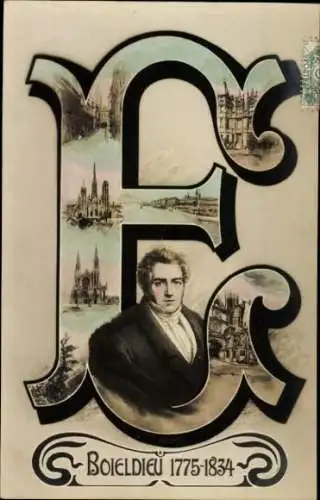 Ak Rouen Seine Maritime, Portrait Boieldieu 1775-1834, Gebäude