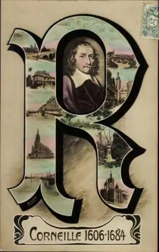 Ak Rouen Seine Maritime, Portrait Corneille 1606-1684, Gebäude