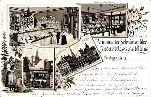 Litho Freiburg im Breisgau, Permanente Schwarzwälder Industrie-Ausstellung, Uhrensaal, Tracht