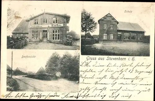 Ak Stuvenborn in Holstein, Gasthof Johann Korbs, Schule, Dorfansicht