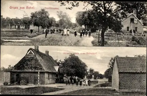 Ak Bokel bei Rendsburg, Dorfstraße, Straße nach dem Bahnhof