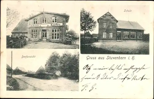 Ak Stuvenborn in Holstein, Gasthof Johann Korbs, Schule, Dorfansicht