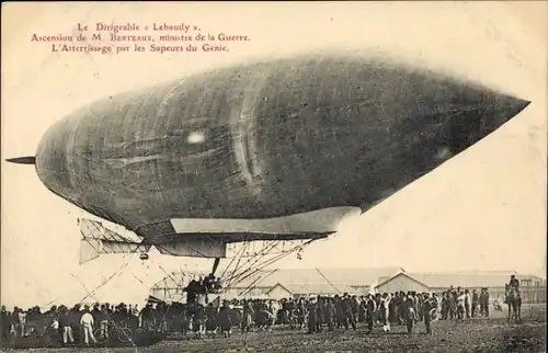 Luftschiff Ak Lebaudy, Himmelfahrt des Kriegsministers Berteaux, Landung