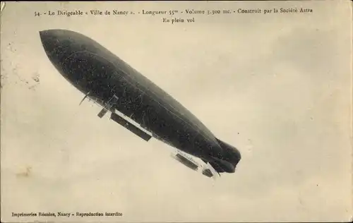 Ak Le Dirigeable Ville de Nancy, im vollen Flug
