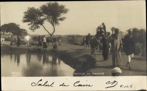 Foto Ak Cairo Kairo Ägypten, Rückkehr vom Markt