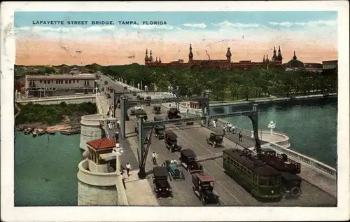 Ak Tampa Florida, Lafayette Street Bridge, Straßenbahn