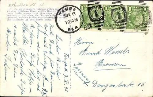 Ak Tampa Florida, Lafayette Street Bridge, Straßenbahn