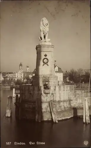 Ak Lindow im Bodensee, Der Löwe, Hafeneinfahrt