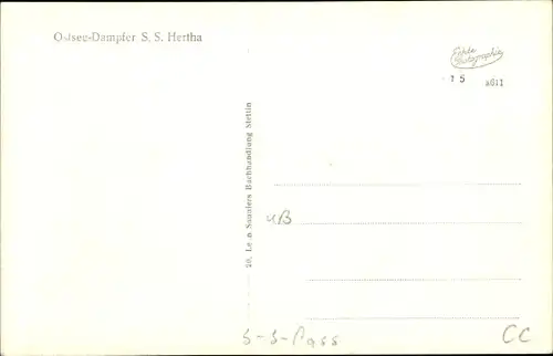 Ak Dampfer SS Hertha, Reederei Braeunlich Stettin