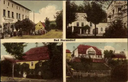 Ak Jerzmanice Zdrój Bad Hermsdorf Schlesien, Warenhaus, Villa