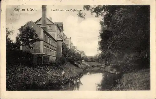 Ak Chojnów Haynau Schlesien, Deichser, Fluss