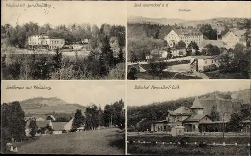 Ak Złotoryja Goldberg Schlesien, Waldschloss, Seiffenau, Wolfsberg, Bahnhof Bad Hermsdorf