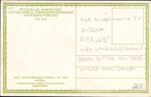 Künstler Ak Kircher, Alex, Österreichisches U Boot, U 5, italienischer Dampfer