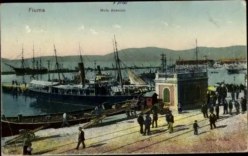 Ak Rijeka Fiume Kroatien, Molo Adamich, Dampfer