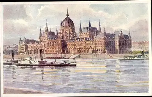 Künstler Ak Budapest Ungarn, Parlament, Salondampfer