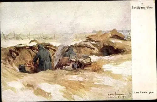 Künstler Ak Larwin, Hans, KuK Soldaten im Schützengraben, I. WK