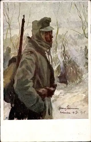 Künstler Ak Larwin, H., Karpathenkrieger, KuK Armee, I. WK