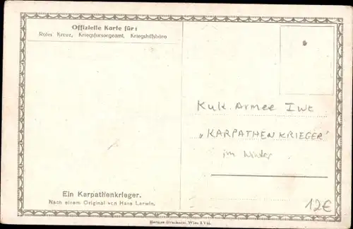 Künstler Ak Larwin, H., Karpathenkrieger, KuK Armee, I. WK