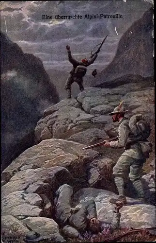 Künstler Ak Eine überraschte Alpini Patrouille, Rotes Kreuz Kriegsfürsorgeamt