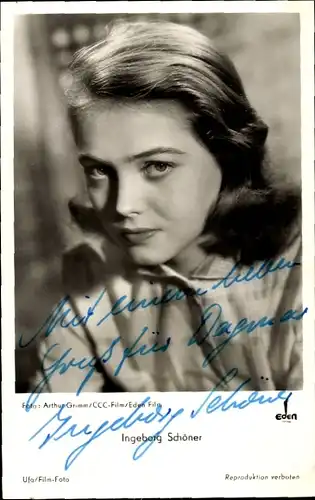 Ak Schauspielerin Ingeborg Schöner, Portrait, Autogramm