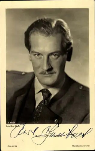 Ak Schauspieler Karl Schönböck, Portrait, Ross Verlag Nr. A 3078/1, Autogramm