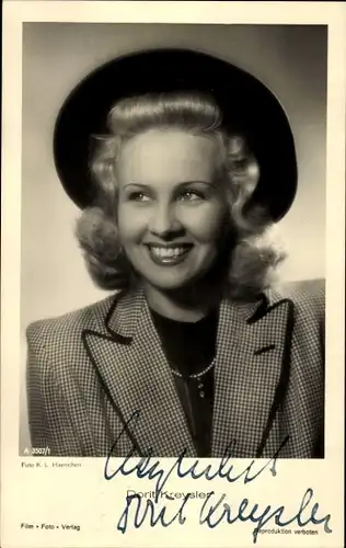 Ak Schauspielerin Dorit Kreysler, Portrait, Hut, Autogramm