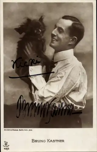 Ak Schauspieler Bruno Kastner, Hund, Portrait, Autogramm
