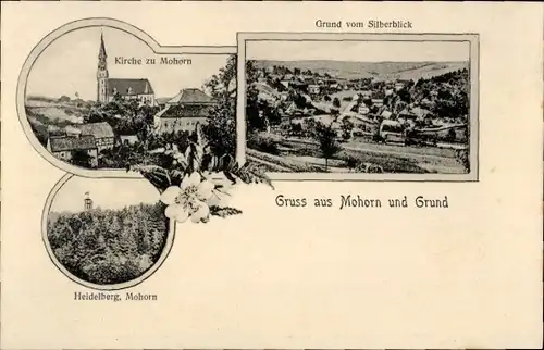 Ak Grund Mohorn Wilsdruff Sachsen, Kirche, Heidelberg, Panorama vom Silberblick