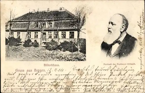 Ak Bergen auf der Insel Rügen, Billrothhaus, Portrait Professor Theodor Billroth