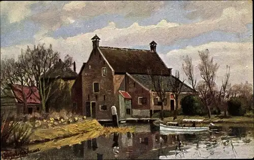 Künstler Ak Gerstenhauer, Johann Georg, niederländisches Dorfmotiv, Haus am Wasser