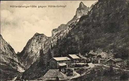 Ak Grainau in Oberbayern, Höllentalangerhütte, Höllental Angerhütte, Höllentorkopf