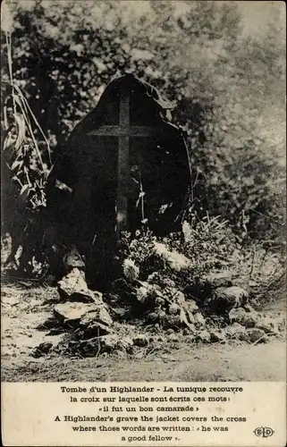 Ak Soldatengrab in Frankreich, Grab eines Highlanders, I WK
