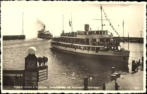 Ak Motorschiff Schwaben auf dem Bodensee, Dampferhafen von Friedrichshafen