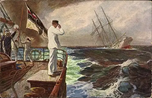 Künstler Ak Bohrdt, Hans, Der letzte Gruß, Kapitänleutnant Hellmuth von Mücke, SMS Emden, SMS Ayesha