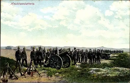 Ak Haubitzenbatterie, deutsche Soldaten in Uniform, Geschütz