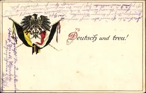 Präge Litho Deutsch und treu, Kaiserreich, Wappen, Flaggen