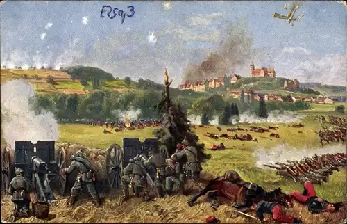 Künstler Ak Schlacht bei Altkirch im Elsass, 19. August 1914, Völkerkrieg 1914/15