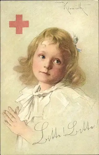 Künstler Ak Klamrath, Leipzig, Rote Kreuz Sammlung 1914, betendes Mädchen