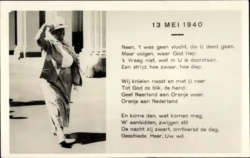 Ak Königin Wilhelmina der Niederlande, 13. Mai 1940, Gedicht