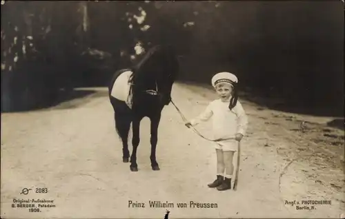 Ak Prinz Wilhelm von Preußen, Matrosenmütze, Pony