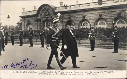 Ak König Alfons XIII. von Spanien, Staatsbesuch in Paris 1913, Präsident Poincaré