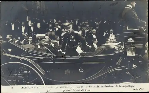 Ak König Alfons XIII von Spanien, Staatsbesuch in Paris 1905, Präsident Loubet