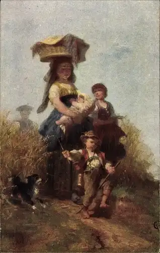 Künstler Ak Grünewald, R., Heimkehr, Bauernfamilie