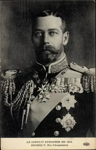 Ak König George V. von England, Portrait in Uniform, Orden, 1914