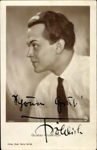 Ak Schauspieler Gustav Fröhlich, Portrait im Profil, Autogramm