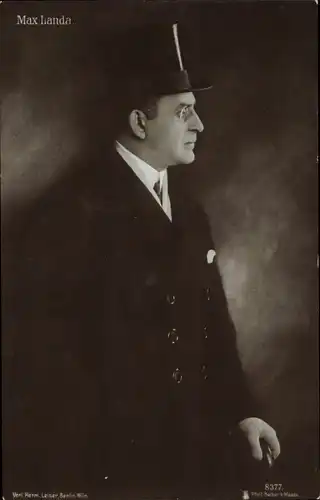 Ak Schauspieler Max Landa, Portrait mit Zylinder, Monokel