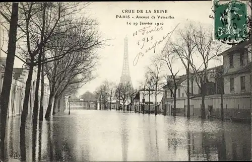 Ak Paris XVI Passy, Crue de la Seine, Avenue de Versailles, Hochwasser