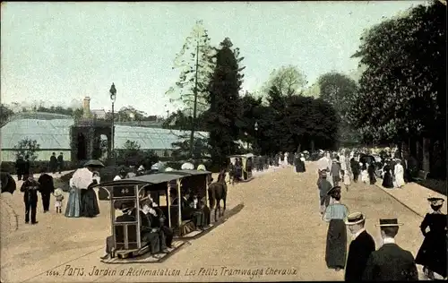 Ak Paris XVI. Arrondissement Passy, Jardin d'Acclimatation, Les Petits Tramways Chevaux