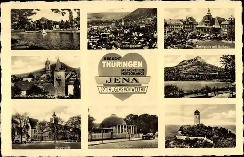 Ak Jena in Thüringen, Marktplatz, Rathaus, Universität, Planetarium, Paradies, Stadtkirche