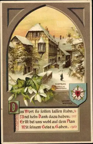 Ak Lutherstadt Eisenach in Thüringen, Wartburg, Luthers Wappen, Gedicht